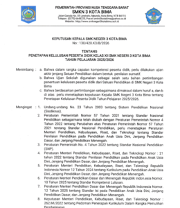PENETAPAN KELULUSAN PESERTA DIDIK KELAS XII SMKN 3 KOTA BIMA TAHUN PELAJARAN 2025/2026
